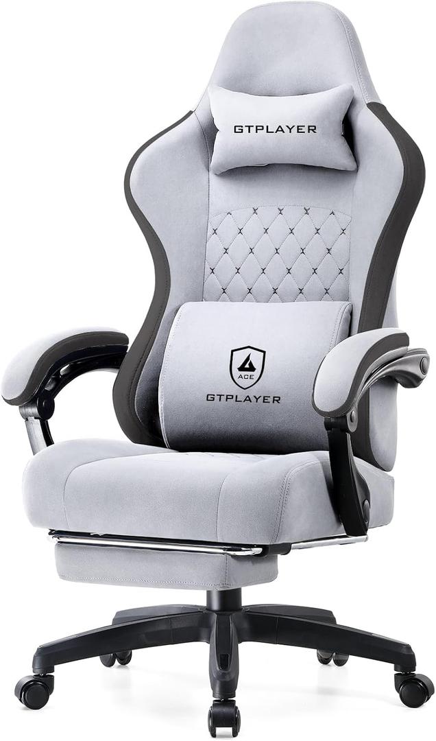 GTPLAYER Gaming Chair, Computer Office Chair with Pocket Spring Cushion, Linkage Armrests and Footrest, High Back Ergonomic Computer Chair with Lumbar Support Task Chair with Footrest (Frostedgray)