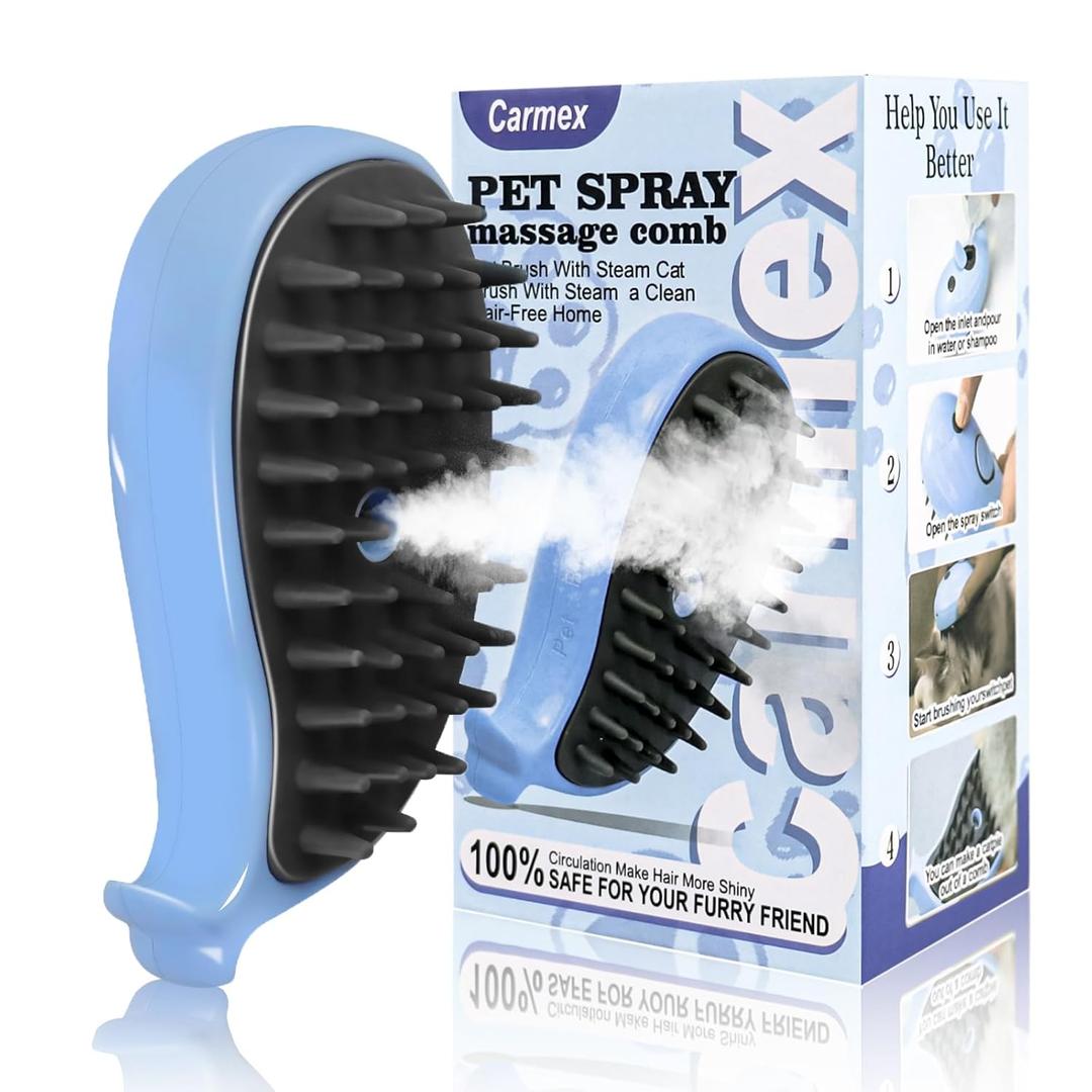 Cat Steam Brush for Shedding, Grooming With Steam, Rechargeable, Steamy Cat Brushes 3 In 1, Self Cleaning Brush Massage, Clean and Removing Loose Hair-Blue