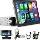 10.1 inch Single Din Car Stereo with CarPlay and Android Auto, 10 inch Touch Screen Radio with Mirror Link/1080P/EQ Audio/SWC/Bluetooth +Backup Camera+MIC