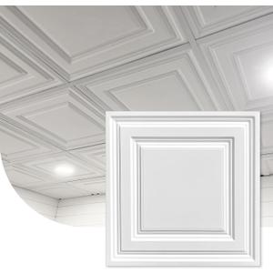 Noooza 2ft x 2ft Drop Ceiling Tiles, White Icon Relief Ceiling Tiles 24 x 24in.Waterproof, Washable and Fire-Rated - Reusable - High-Grade PVC to Prevent Breakage Cover 48 Sq. Ft, Pack of 12 Tiles