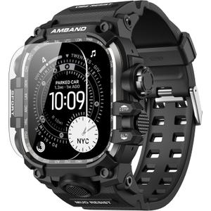 amBand Rugged Case with Band for Apple Watch Ultra 3/2/1 49mm, M3 Military Grade Shockproof Cover, Includes Screen Protector Kit, Tactical Band for Men - Compatible with iWatch Ultra, Matte Black