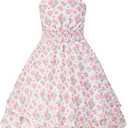 EXARUS Girls Dresses Teen Halter/Puff Sleeve/Spaghetti Strap Smocked Floral Summer Casual Dress