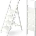 HillhutApex 4 Step Foldable Aluminum Step Ladder with Handgrip, Anti-Slip Pedal, 330 lbs Capacity, Lightweight & Portable for Home, Kitchen, Office, Garage (White)
