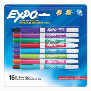 EXPO Dry Erase Markers, Whiteboard Markers with Low Odor Ink, Fine Tip, Assorted Vibrant Colors, 16 Count