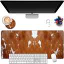 Extended Gaming Mouse Pad with Stitched Edges,Large Non-Slip Rubber Base Mousepad,for Studying Working Office Home,Cowhide Leopard Brown Cow Pattern