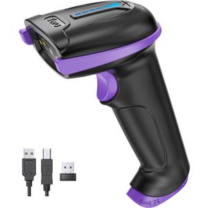 Tera Barcode Scanner Wireless Versatile 2-in-1 (2.4Ghz Wireless + USB 2.0 Wired) with Battery Level Indicator, 328 Feet Transmission Distance Rechargeable 1D Laser Bar Code Reader Handheld 5100 Purple