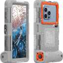 2025 Underwater Snorkeling Diving Phone Case for Phone 16/15/14/13/12/11 Pro Max/XR/XS/X Galaxy S25/S24/S23/S22.(50ft/15m) Professional Scuba Dive Waterproof Case Underwater Photo Video（Gray）