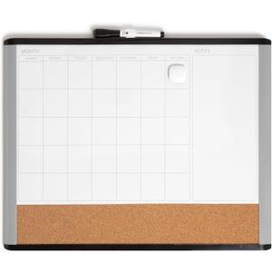 U Brands Magnetic Dry Erase 3-in-1 Calendar White Board, 16" x 20", Black and Gray Frame (Assorted Colors)