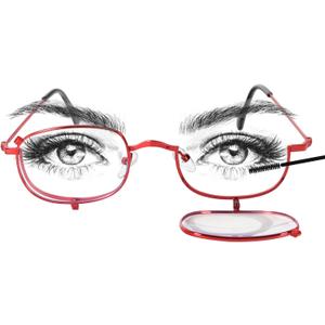 MMOWW Makeup Reading Glasses for Women Metal Frame Flip Down Magnifying Cosmetic Readers Blue Light Blocking, 2.5x