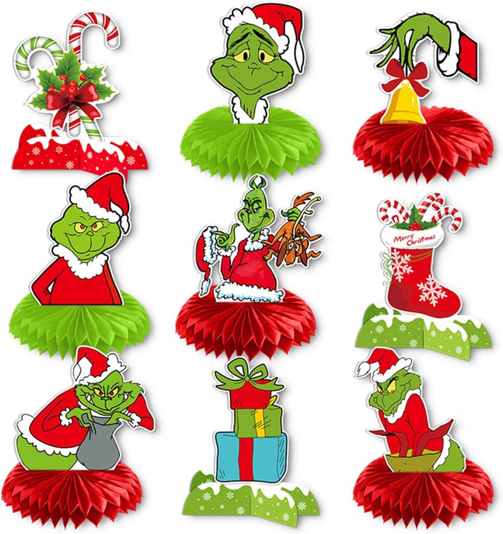 9 Pcs Christmas Decorations Christmas Party Centerpiece Honeycomb Table Toppers for Party Home Decorations