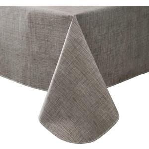 Pioggia Vinyl Tablecloth with Flannel Backing Rectangle Waterproof Oil-Proof Plastic Table Cloth Wipeable PVC Table Cover for Indoor and Outdoor (Grey, 60 x 102 Inch)