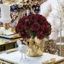 Artificial Peonies Silk Flowers, Burgundy Faux Peony Bouquet 4 Bundles Florals Arrangements for Farmhouse Home Boho Wedding Table Centerpiece, Fake Plastic Flowers Bulk for Vase Decoration (Burgundy)