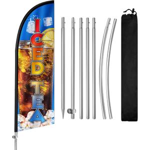 8FT Iced Tea Feather Flag with Pole Outdoor Advertising Banner Polyester Fabric Stainless Steel Pole Promo Flag Kit with Ground Spike Carry Bag for Beverage Shop