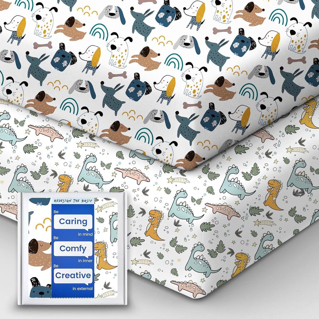 Baby Crib Sheets Boy Girl for Standard Crib Mattress - Ultra Soft Jersey Knit Neutral Crib Mattress Sheet, Safe and Snug, Durable, Stylish Crib Sheet Fitted, 28''x52''x9'' Extra Deep Pocket (Print Animal)