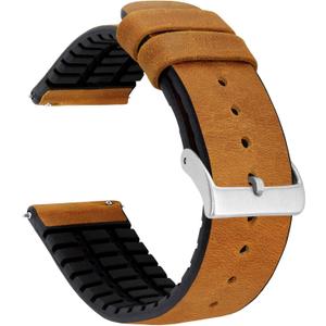 18mm Cedar Brown - Barton Leather and Rubber Hybrid Watch Bands with Integrated Quick Release Spring Bars - 316L Stainless Steel - Choose Strap Color & Width