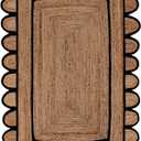 SVI Rug Scallop Pattern Jute Bohemian Area Rug (Black, 2'x6')
