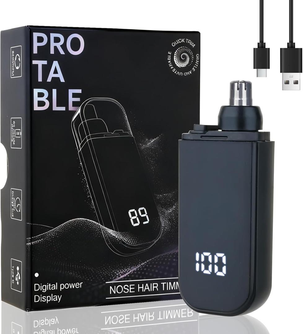 Portable Nose and Ear Trimmer Clipper for Men Women,2026 Professional LED Dsiplay Nose Hair Trimmer with Powerful Motor and Dual-Edge Blades for Smoother Cutting Mini Travel Size (Black)