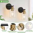 Zarbitta Set of 2 Wall Sconces for Bathroom, Black and Gold Modern Vanity Lights with Clear Glass Shade,Bathroom Wall Lamp for Mirror Kitchen Living Room Hallway Cabinet Porch