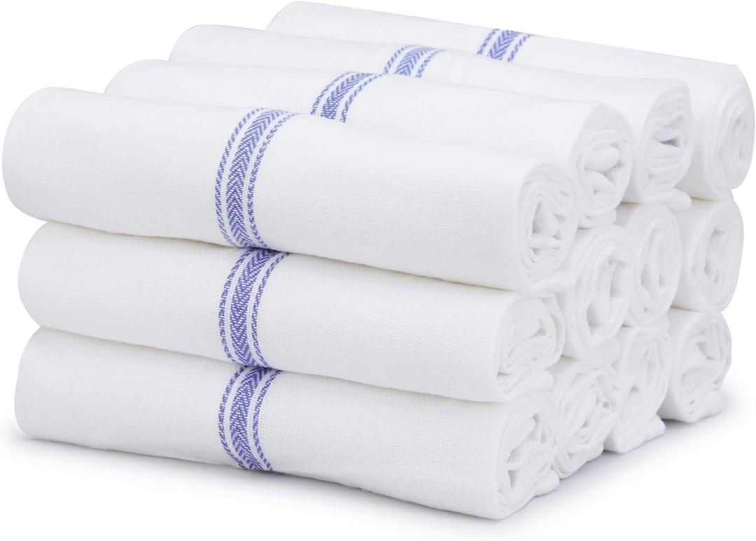 THREAD SPREAD Kitchen Towels Set - 100% Cotton Dish Towels for Kitchen - Pack of 12 Super Absorbent Kitchen Hand Towel - Blue Tea Towels - Quick Dry & Soft Durable Dish Cloths - 15x25, Blue Stripe (Stripe Blue)