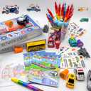 Cinrobiye 72 Pcs Transportation Party Favors Set, Vehicle Car Coloring Books Crayons Tattoos Stickers Stampers, Birthday Supplies Goodie Bag Fillers, Race Car Party Decorations
