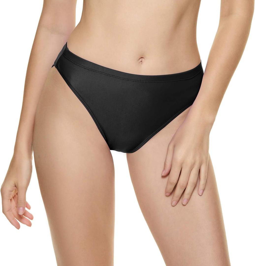 Bellecarrie Women's Bikini Bottoms Swimsuit High Cut Tankini Bottoms Mid Rise Swim Briefs (Medium, Black)