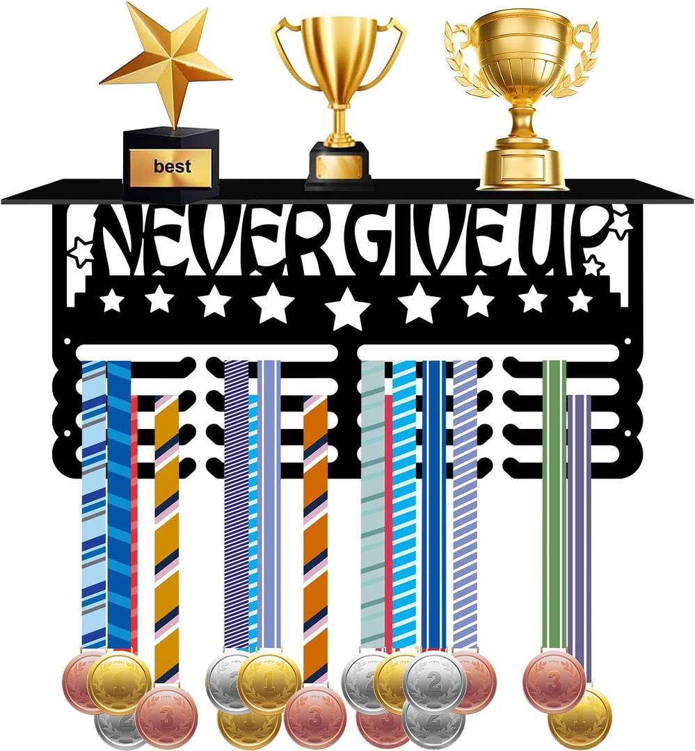 Medal Hanger Display Holder Rack Running Medal Holder for Awards or Ribbons Never Give Up Awards Hanger Metal Race Plaques Hanger for Athlete Boy Girl Holder Gifts for Runners