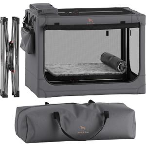 Noah & Paw Collapsible Dog Crate 36 Inches, XL Dog Crate for XL, Large Medium Breed, Travel Kennel for Car, Includes Pet Mat for Pet Cage, 2 Storage Pockets, Handbag, 10mm Locking Zippers 36*25*23 (Grey)