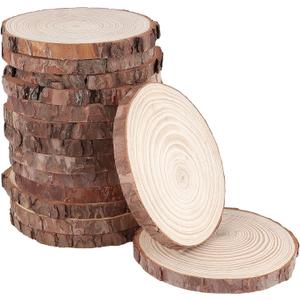 30 Pack 6-7 Inch Natural Wood Slices for Crafts, Unfinished Wood Slices with Bark 0.6 Inch Thick Wood Rounds Wooden Coasters for Crafts, Ornaments, Decorations
