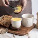 Butter Crock, Ceramic Butter Dish with Lid for Countertop, French Butter Keeper, Elegant Embossed Pattern, White