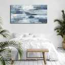 VEAEE Abstract Canvas Wall Art Vintage Blue White Grey Painting Ocean Canvas Wall Decor Modern Artwork Prints for Living Room Bedroom Bathroom Office Home Decoration Framed Ready to Hang 24" X 48"
