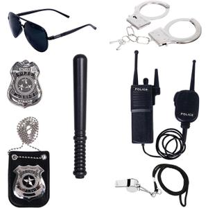 7 Pcs Police Costume Accessories,Police Officer Pretend Play Accesserioes Set with Sunglasses,Badges,Handcuffs,Baton,Whistle and Walkie-Talkies