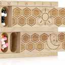 Wood 7 Day Weekly Pill Organizer Vitamin Dispenser Wooden Pill Case Container Box for Vitamin Fish Oil Pills Supplements, Arthritis Friendly, Outdoor Travel