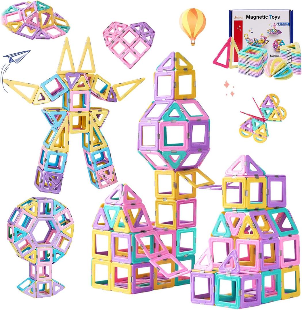 JAiiMen Magnetic Tiles Toys, Kids Building Blocks Set, 3D Magnet Tile Girls Boys STEM Toy Learning Educational Christmas Birthday Gifts for Toddlers 3 4 5 6 7 8+ Year Old