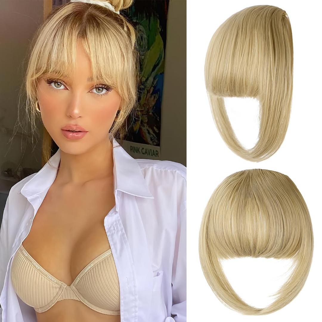 Bangs Hair Clip in Bangs,Thick French Clip in Hair Extensions Wispy Fake Hairpieces for Women Fringe with Temples for Daily Wear Ash Blonde