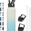 BJPKPK Insulated Water Bottles with Straw Lid, 40oz Stainless Steel Metal Water Bottle with 3 Lids, Reusable Thermo, Keep Cold Hot for Sports, Gym-Mint