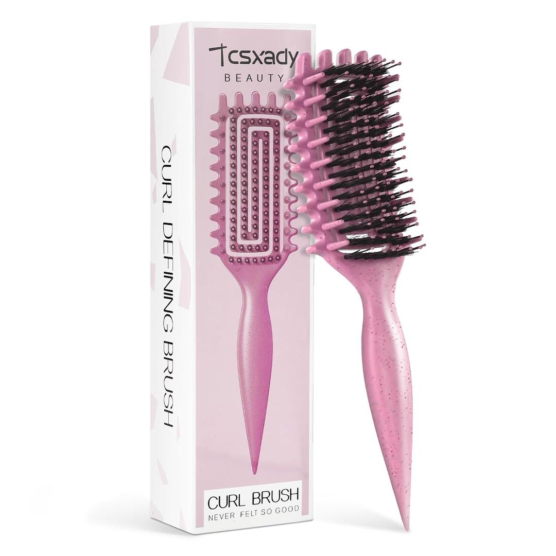 Curly Hair Brush,Curl Defining Brush for Effortlessly Defined Curls & Waves,Vented Hair Brush for Wet & Dry Hair,Women and Men,Reduces Frizz (Pink)