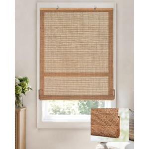LazBlinds Manual Roll-up Bamboo Blinds, Easy Install Roller Shades for Windows, Hook-On Light Filtering Bamboo Shades for Interior Indoor Windows, 20" W x 72" H, Star-Brown