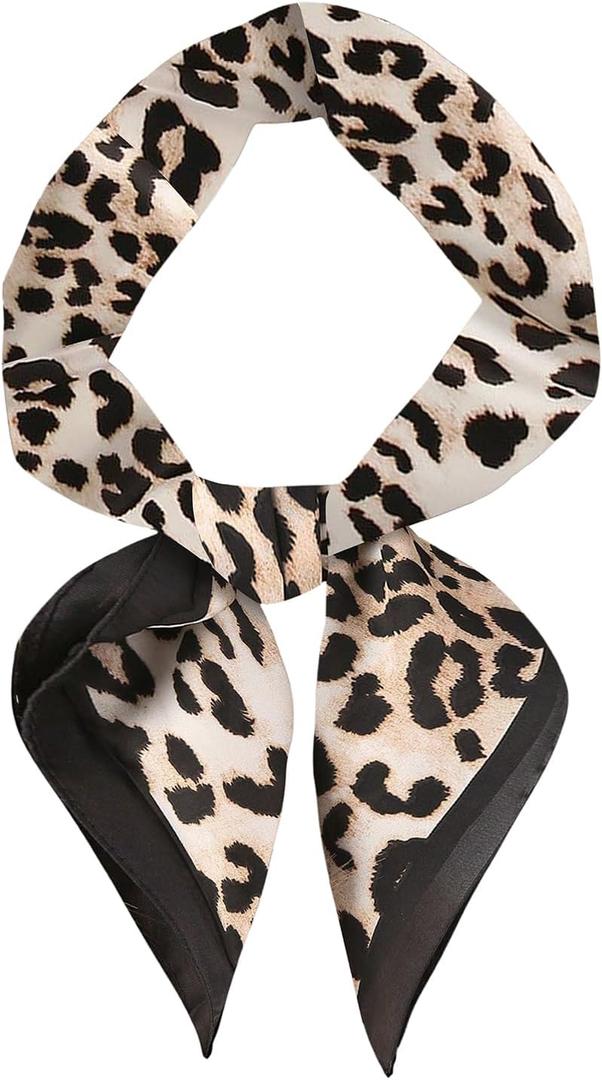 WDIRARA Women's Leopard Print Square Scarf Large Head Bandana Sleeping Hair Wraps Streetwear (Black Brown)