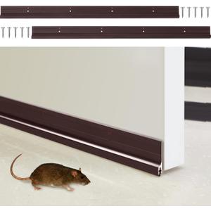 Gisafai 2 Pcs 36 Inches Metal Door Draft Stopper, Door Sweep, Mouse Stopper, Mice Seal Strip, Aluminum, Noise Blocker, Keep Rodents and Pests Out, Enhanced Weather Sealing, Easy to Install, Brown