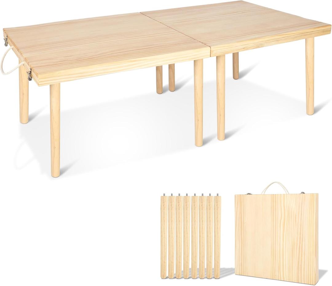 Foldable Boho Wooden Picnic Table, No Assembly Required Portable Outdoor Indoor Low Picnic Table for Floor Seating, Beach, Camping, BBQ, Backyard, 60" x 30", Seats 6–8 People, 60 inches x 30 inches x 16 inches