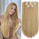 Hair Extensions Clip Ins 26 Inch Long Synthetic Straight Invisible Extension 5PCS Soft and Natural Fake Cheap Clips on Hairpieces for Women Full Head 8.1 Oz Golden Brown Mix Bleach Blonde