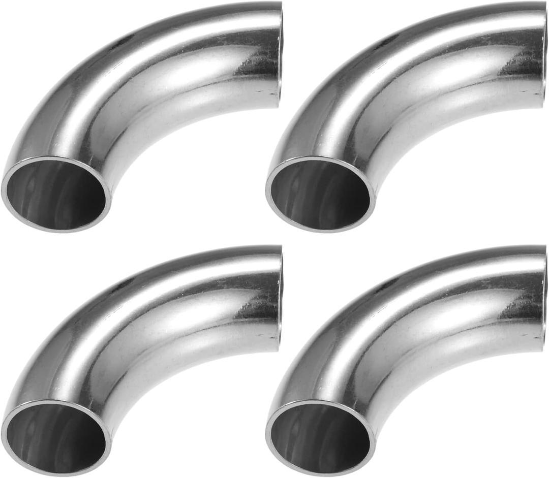 X AUTOHAUX 4 Pcs OD 1 Inch 90 Degree Mandrel Bend Elbow SS304 Stainless Steel Bend Tube Exhaust Elbow Pipe for Car Modified Exhaust System 1" Piping Silver Tone