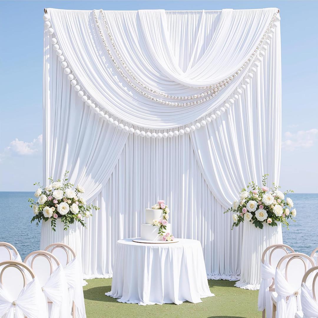 20ft x 15ft White Backdrop Curtains for Wedding Parties, 4 Panels Wrinkle Free Fabric Drapes Photo Backdrop for Baby Shower Birthday Stage Reception Lobby Decoration, 5ft15ft_4 Panels