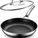 Yonida Non Stick Frying Pans, 12-inch with Lid, Nonstick Hybrid Fajita Pans, Stainless Steel Skillets, Dishwasher & Oven-Safe, PFOA Free Cookware, Induction Compatible Cooking Pan