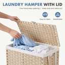 DUMOS Laundry Basket with Lid, 110L Wicker Laundry Hampers, Summer Sand