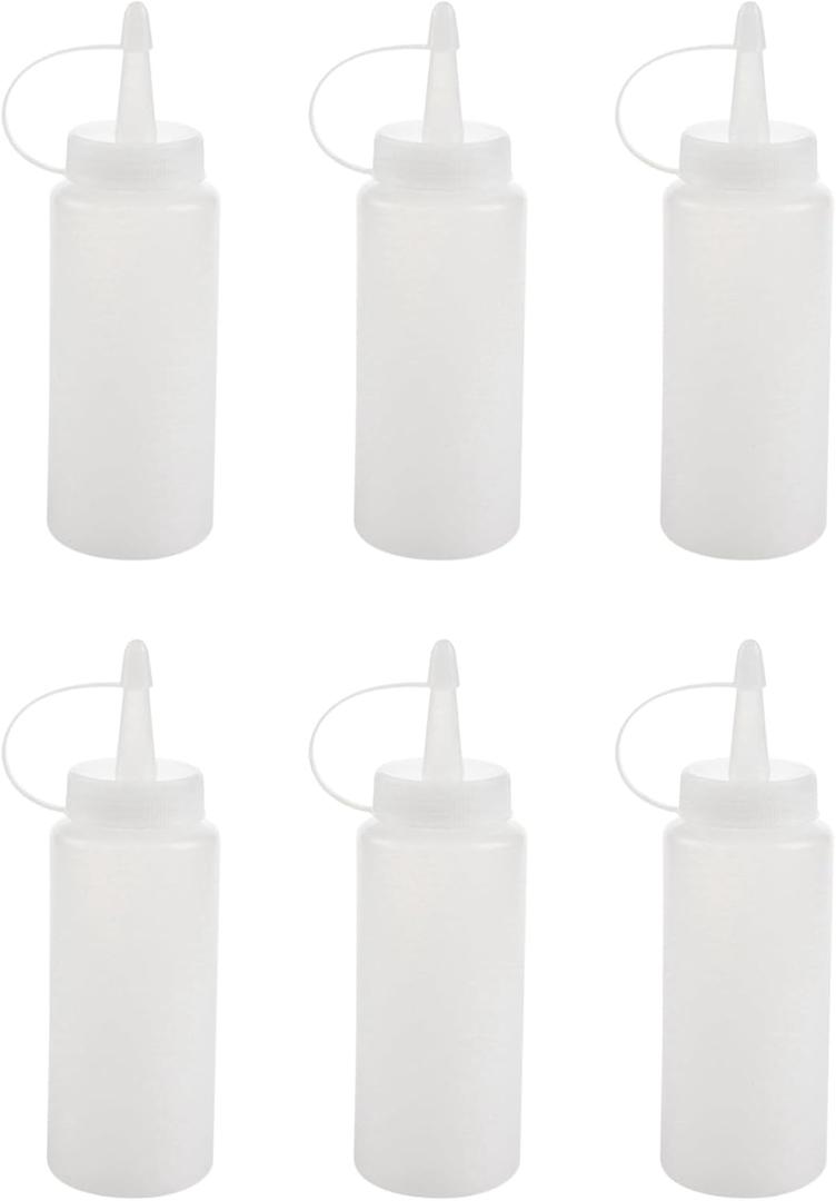 Cwmiibili 6X Plastic Squeeze Bottle Condiment Dispenser Ketchup Mustard Sauce Clear White 6Oz