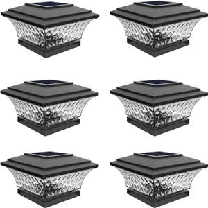 HUYIENO Solar Cap Lights Outdoor LED Lighting Deck Fence Two Light Modes Warm White/Bright White Suitable for 4x4 Wooden Posts Black 6PK