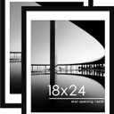 PEALSN 18x24 Picture Frame Set of 2, Display Pictures 16 x 20 with Mat or 18 x 24 without Mat for Wall Mounting Display, Poster Frames, Black