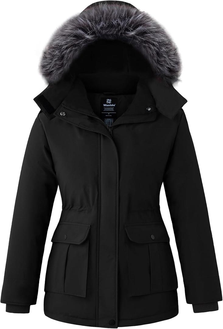 wantdo Women's Plus Size Winter Coats Warm Puffer Parka Jacket with Hood Black 4X