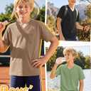 4 Pack Boys' Short Sleeve T-Shirts V Neck | Boys' V Neck T-Shirts, Short Sleeve, Summer, Pocket, Loose Fit Tops, Kids Casual, Solid, Basic Tees, 5-14 Years